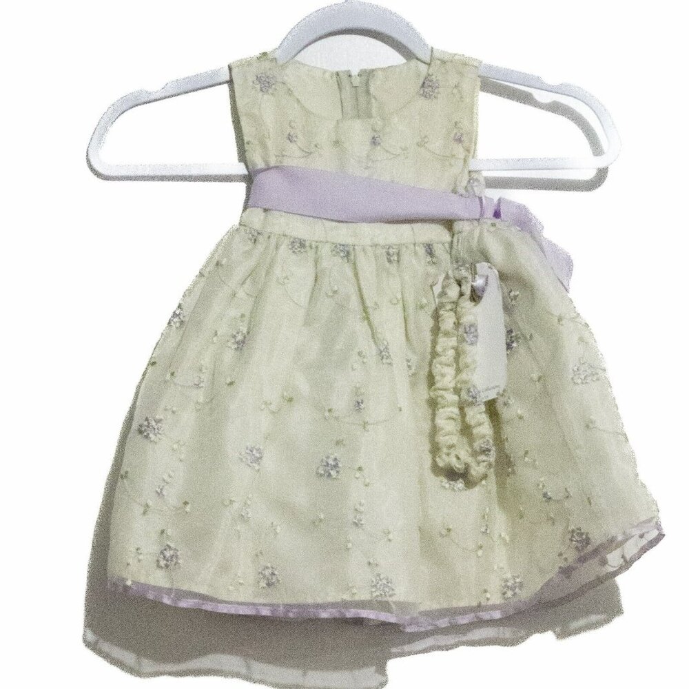 Dimples Girls Light Green Purple Dress Sleeveless Round Neck Acetate Size 18M